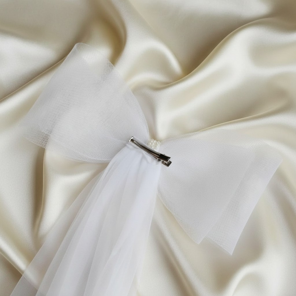 Pearl Bow Double Layer Bridal Veil
