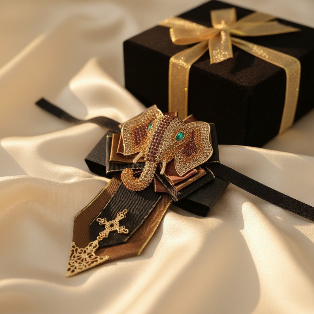 Imperial Elephant Rhinestone Bow Tie