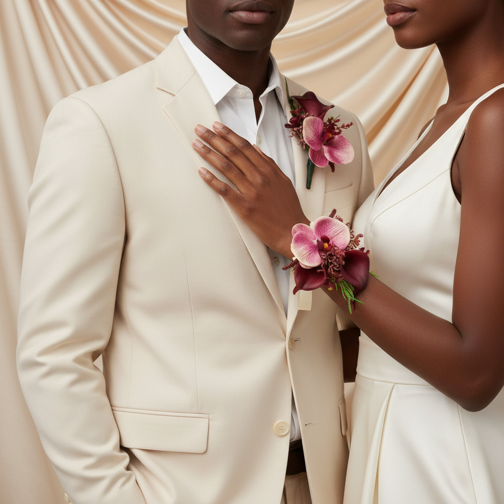 Burgundy Orchid Boutonniere & Wrist Corsage