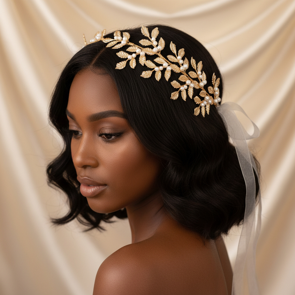 Golden Leaf Pearl Bridal Hair Vine