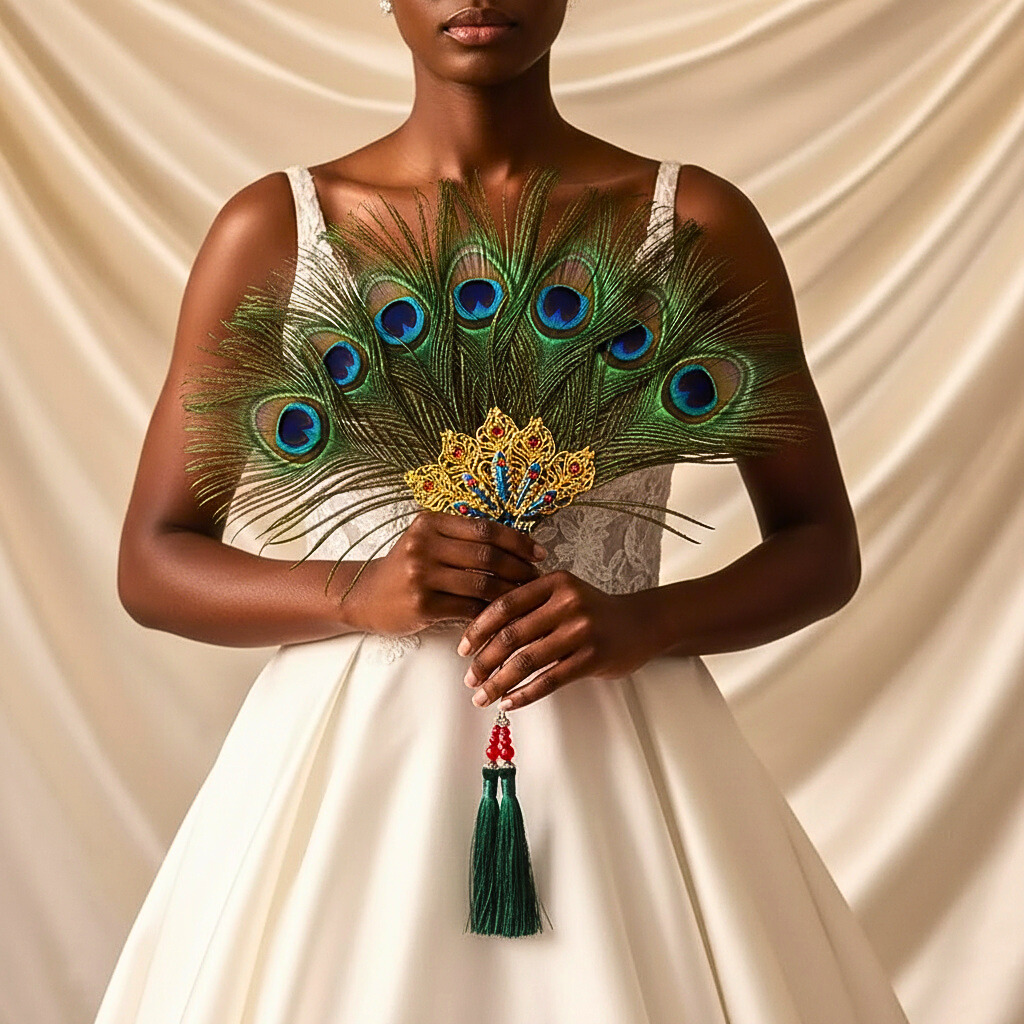 Imperial Peacock Feather Bridal Fan